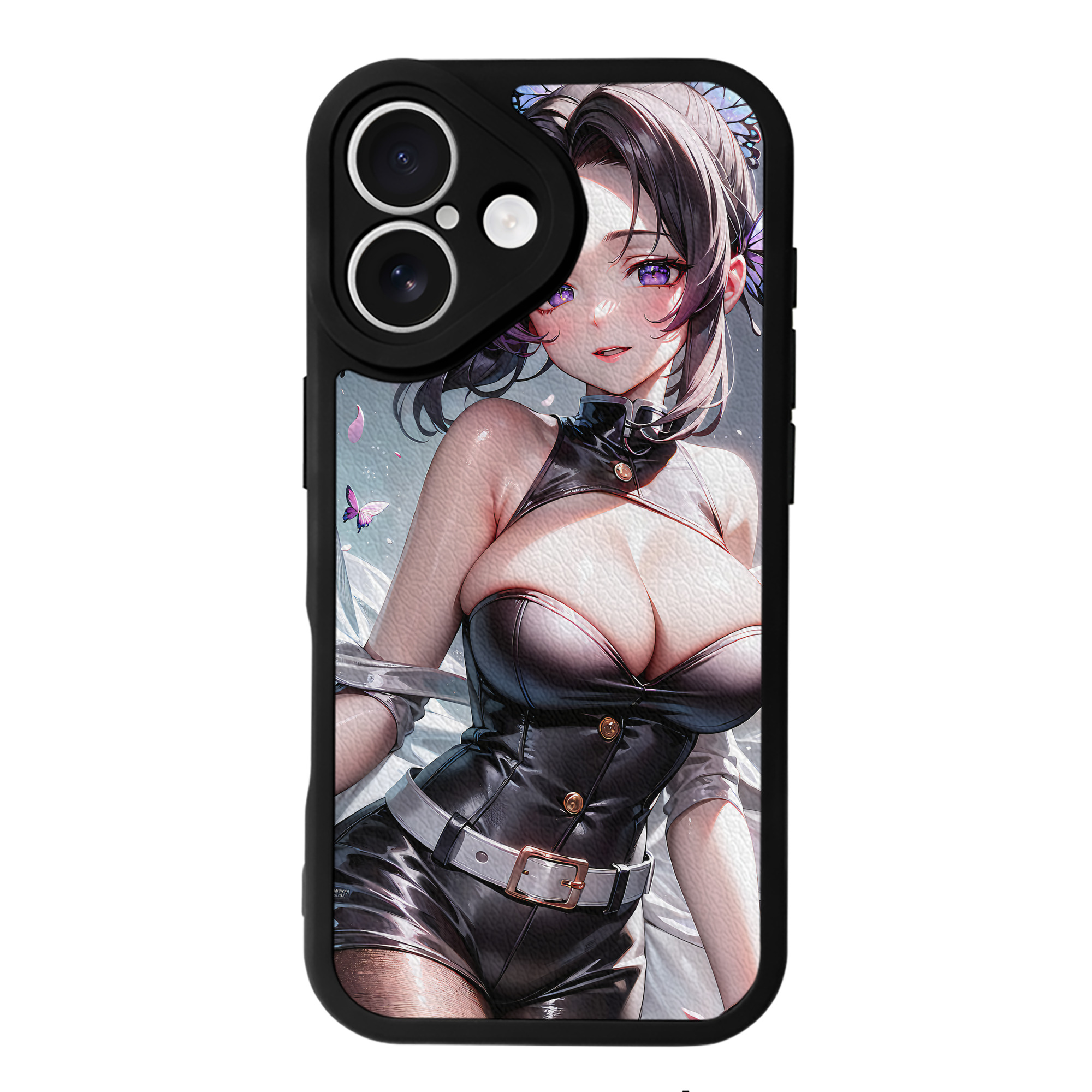 （画像用） 鬼滅の刃（きめつのやいば）蟲柱-胡蝶 しのぶ／こちょう しのぶ Kochou Shinobu 【iPhone 16シリーズ対応】シリコンスマホケース（レザー調） 材質：シリコン